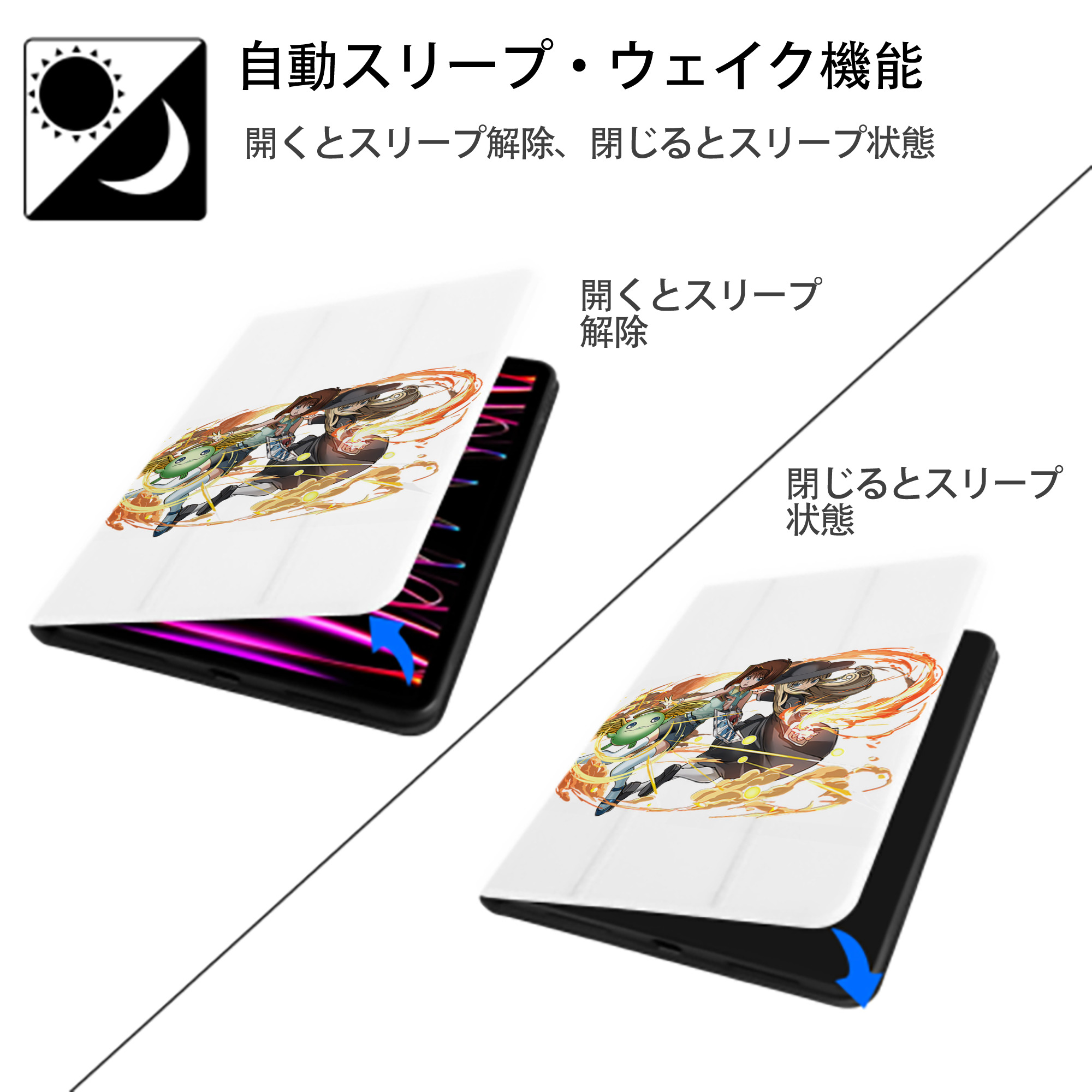 遊☆戯☆王 Yu-Gi-Oh! IPad ケース ペン収納付き 三つ折りスタンド PUレザー×シリコン 対応機種9.5/10.5/10.9インチ