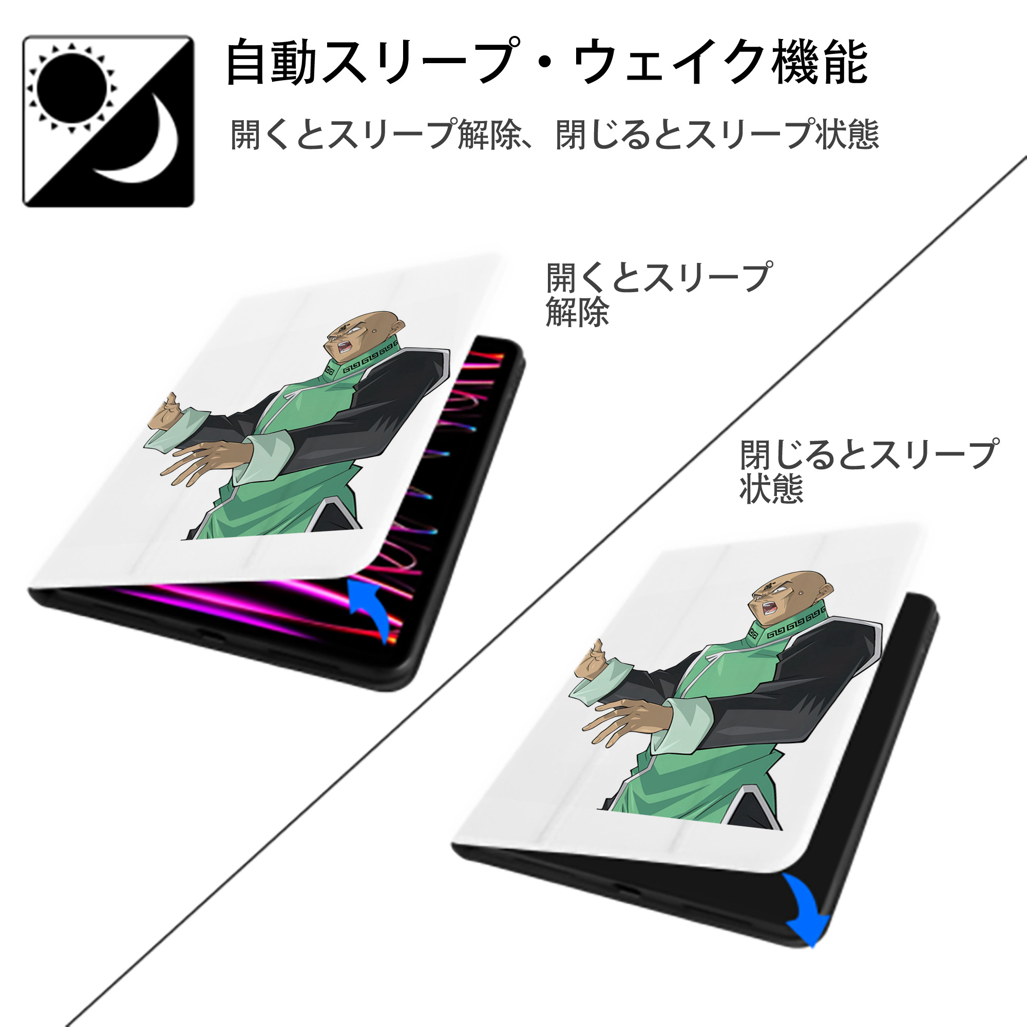 遊☆戯☆王 Yu-Gi-Oh! IPad ケース ペン収納付き 三つ折りスタンド PUレザー×シリコン 対応機種9.5/10.5/10.9インチ