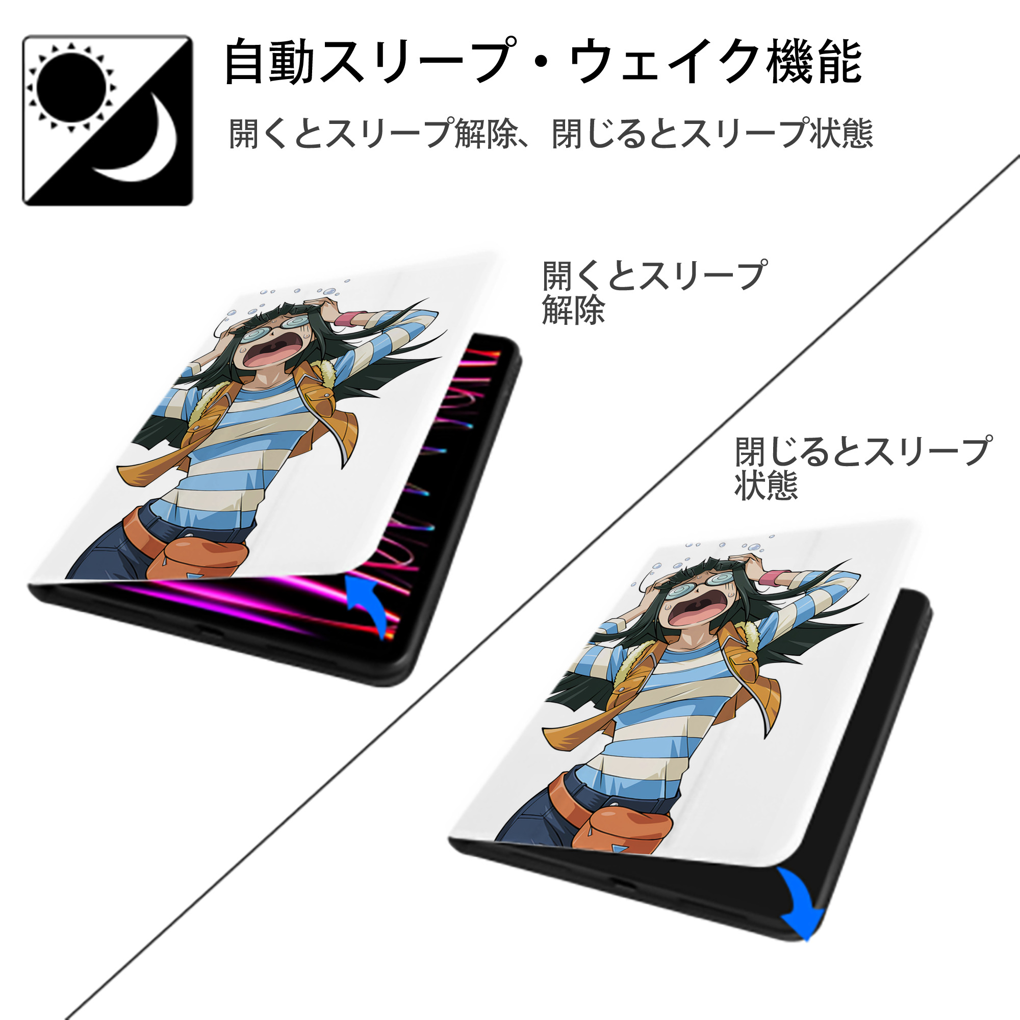 遊☆戯☆王 Yu-Gi-Oh! IPad ケース ペン収納付き 三つ折りスタンド PUレザー×シリコン 対応機種9.5/10.5/10.9インチ